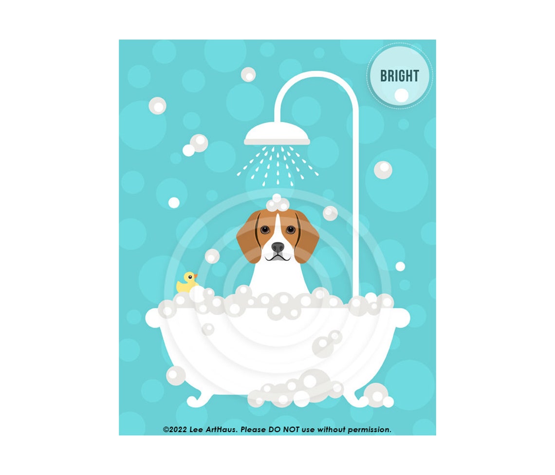 Beagle Puppy Bubble Bath Shower With Rubber Duck Cute Dog Art Poster