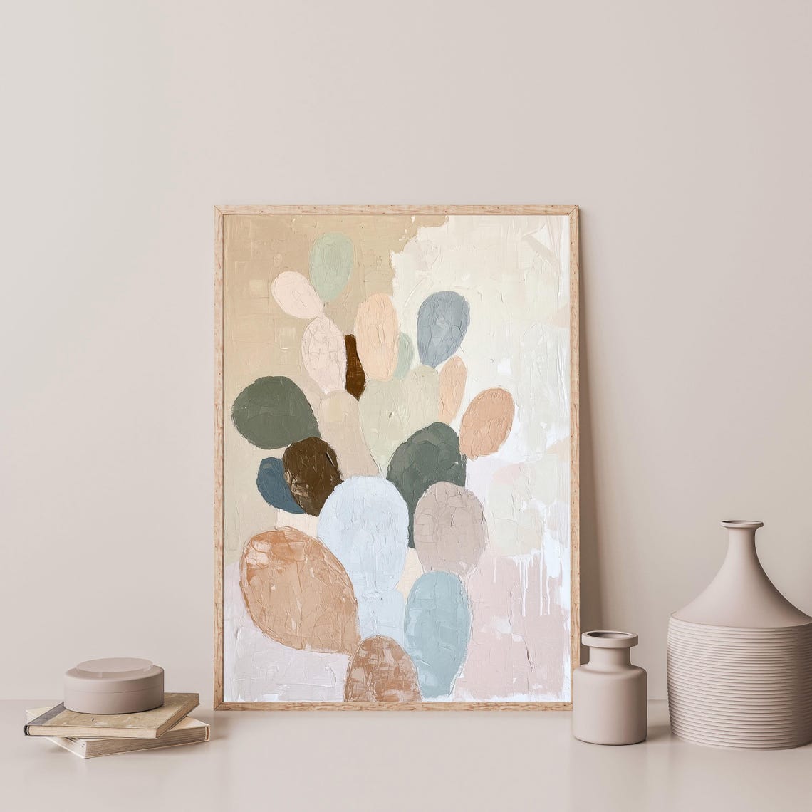 Pastel Abstract Cactus Botanical Neutral Modern Minimalist Wall Art - Image 3