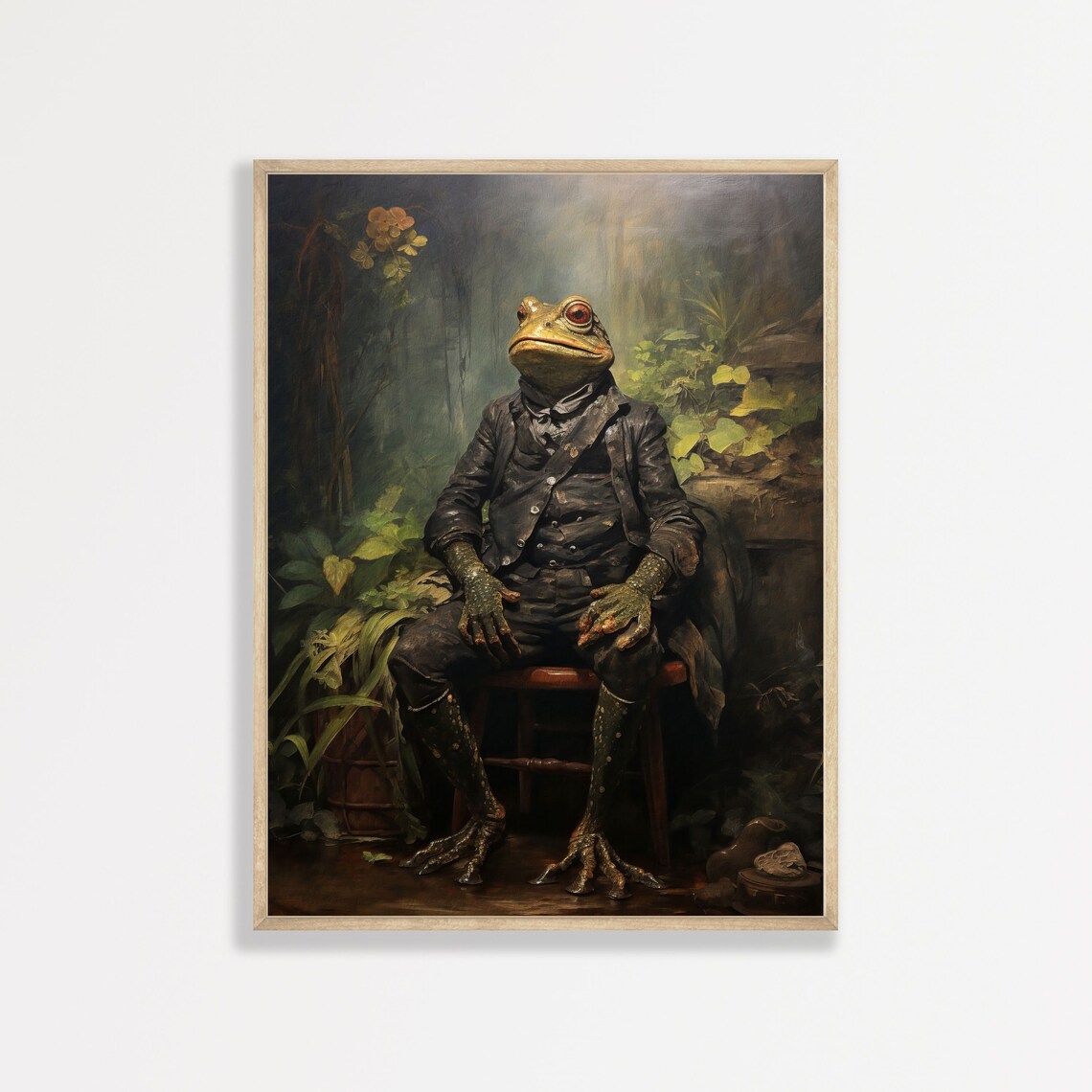 Moody Frog, Vintage Oil-Painting Wall Art Print