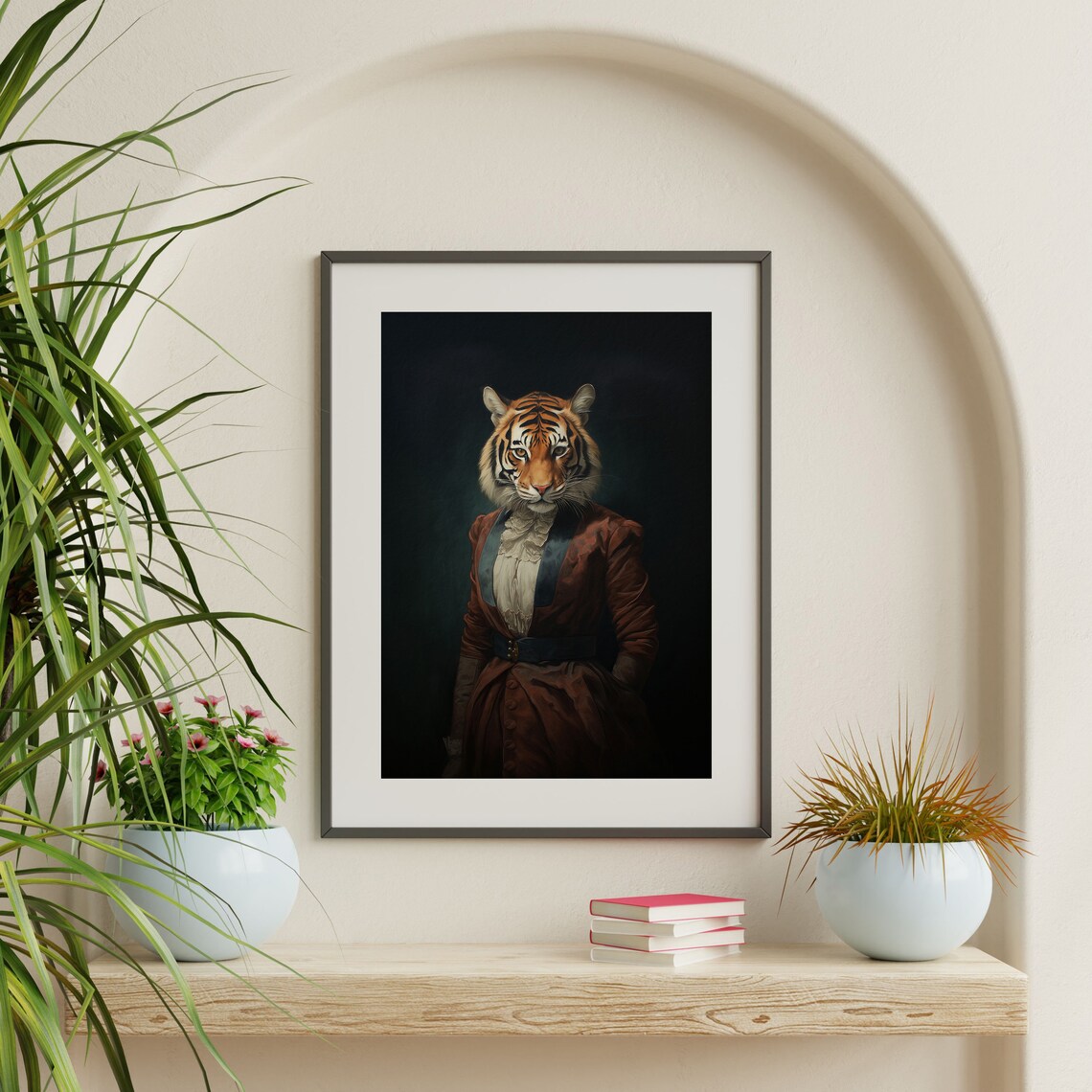 Tiger Victorian Dress Gothic Portrait Moody Vintage Dark Academia Art Print - Image 2