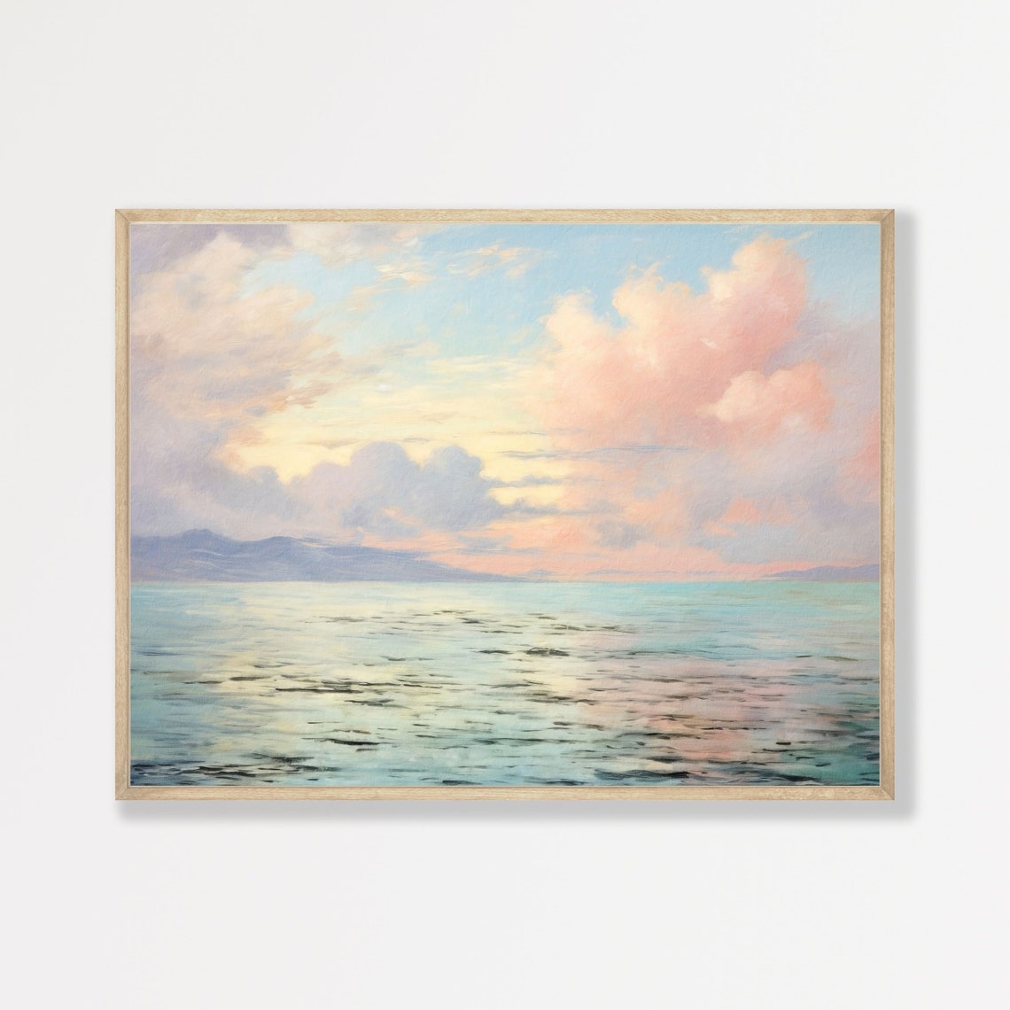 Calm Pastel Sea Sunset Pink Clouds Minimal Ocean Beach Wall Art Print