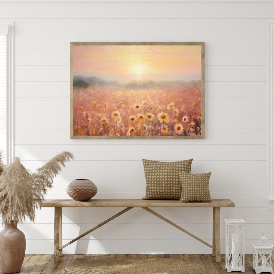 Flower Field Vintage Pastel Oil Painting Art Print - Image 3