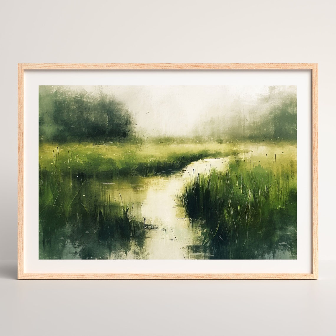Abstract Landscape Wall Art Moody Vintage Oil Painting Minimal Modern Green Wall Decor Antique Living Room Print P 495 - Image 2