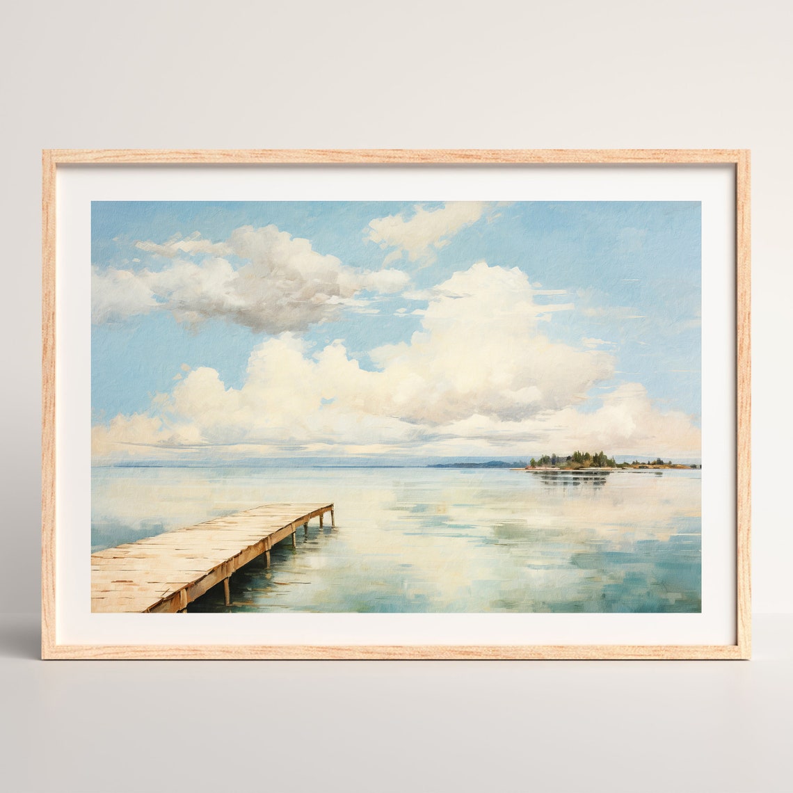Vintage Lake Painting Antique Lake House Wall Art Minimal Rustic Home Decor P 759 - Image 2