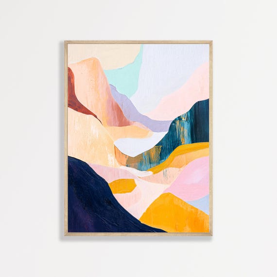 Abstract Mountains Painting Retro Boho Eclectic Aesthetic Wall Art Minimal Modern Landscape Print Mid Century Home Decor 1016