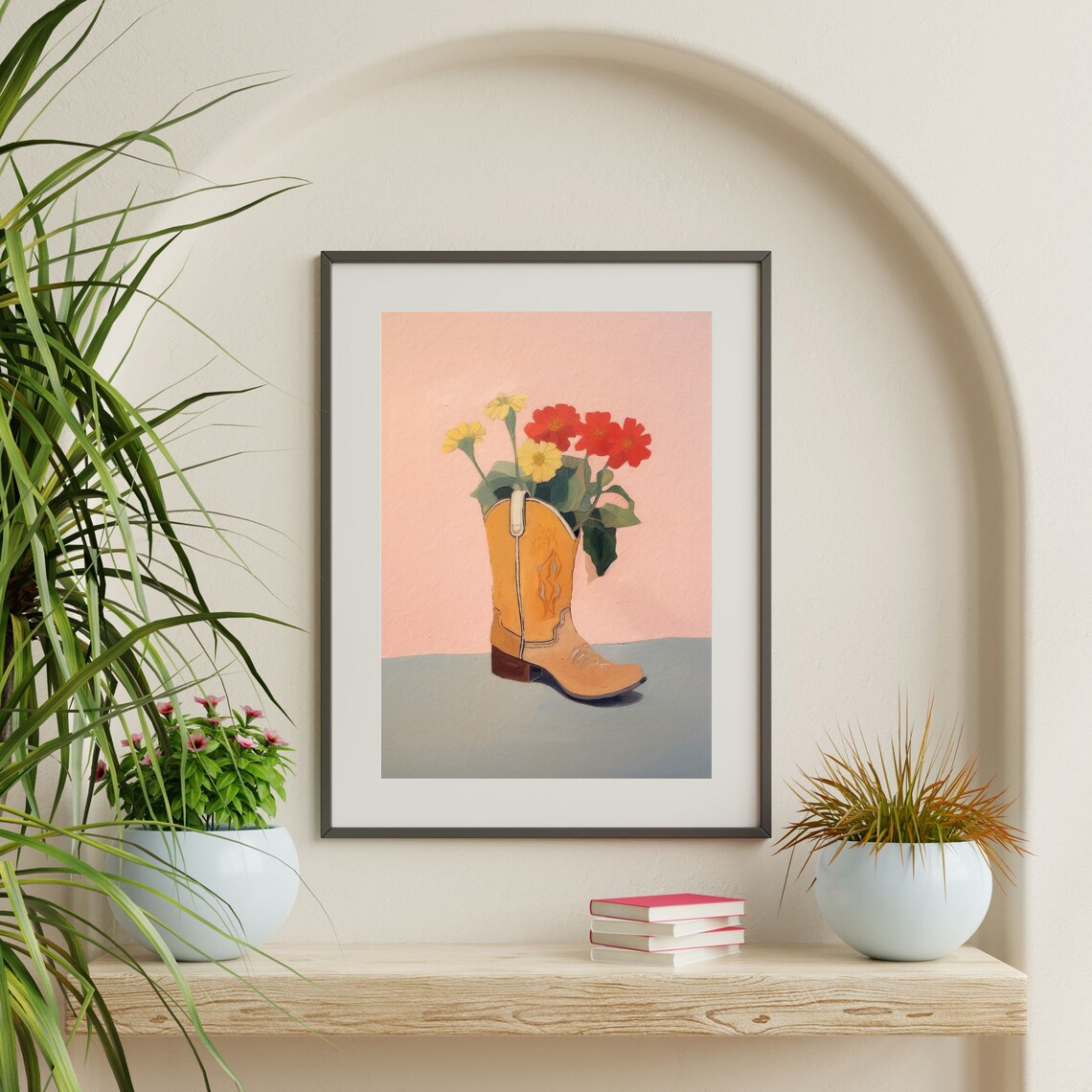 Cowboy Boot Vase with Red and Yellow Wildflowers Western Wall Art - Image 2