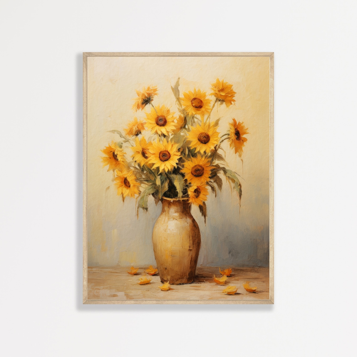 Sunflowers Clay Vase Rustic Still Life Vintage Floral Painting Poster