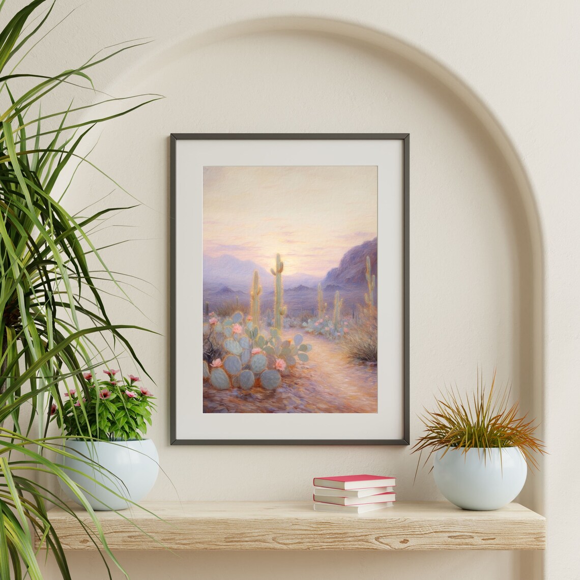 Retro Desert Cactus Landscape Art Print, Girly Aesthetic - Image 2