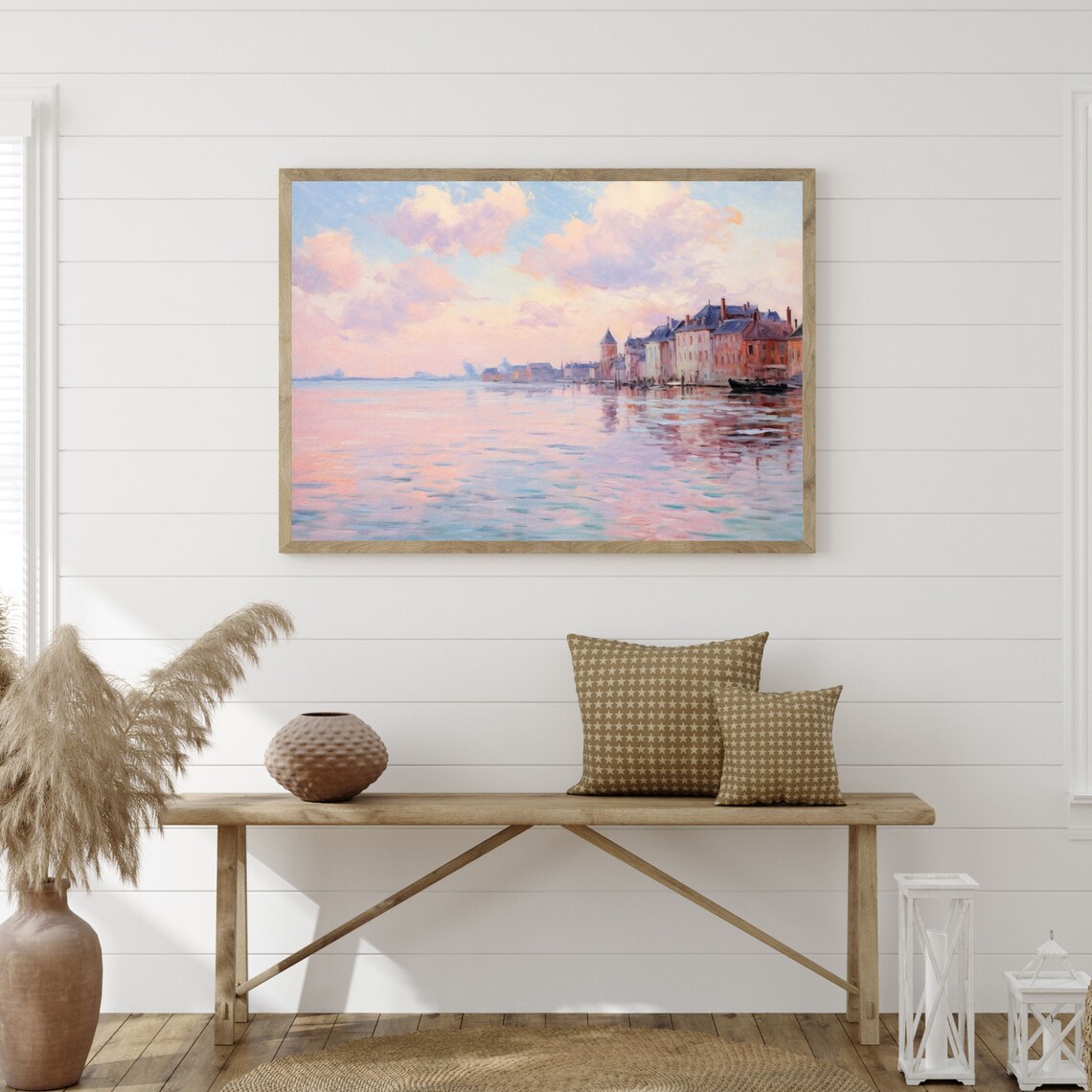 Coastal Town Vintage Oil Painting Art Print - Image 3