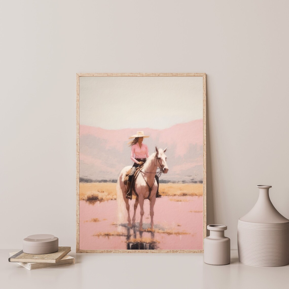 Pink Cowgirl Retro Western Bedroom Wall Art Print - Image 3
