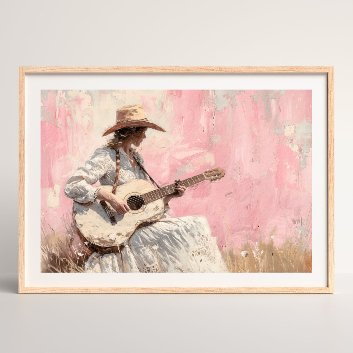 Cowgirl Guitar Painting Retro Girly Aesthetic Wall Art Minimal Farmhouse Country Decor Vintage Pastel Artwork P 513 - Image 2