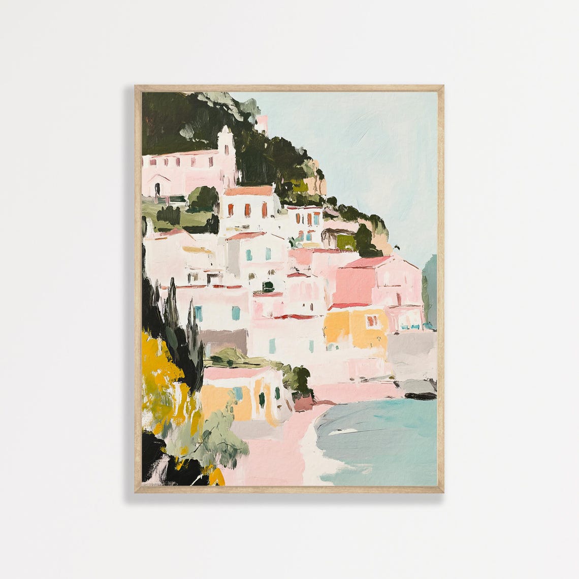 Italy Coastal Town Pastel Hillside Village Harbor View Art Poster