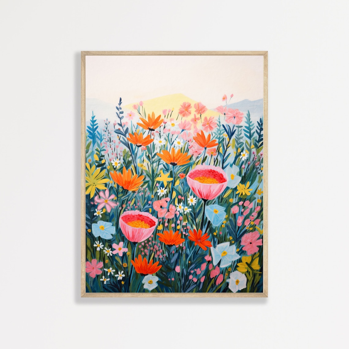 Colorful Flowers Painting, Retro Boho Wall Art Print