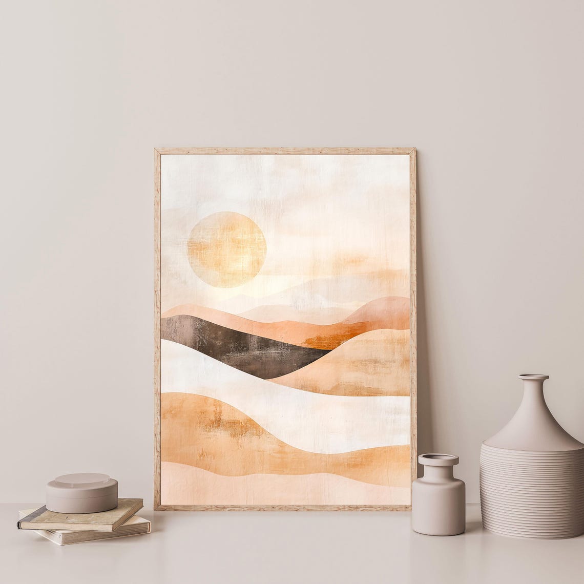 Boho Sun Over Abstract Dunes Neutral Modern Landscape Wall Art - Image 3