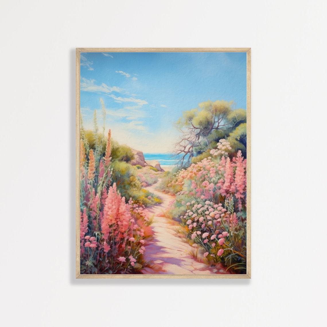 Spring Coastal Path Retro Seascape Poster Print