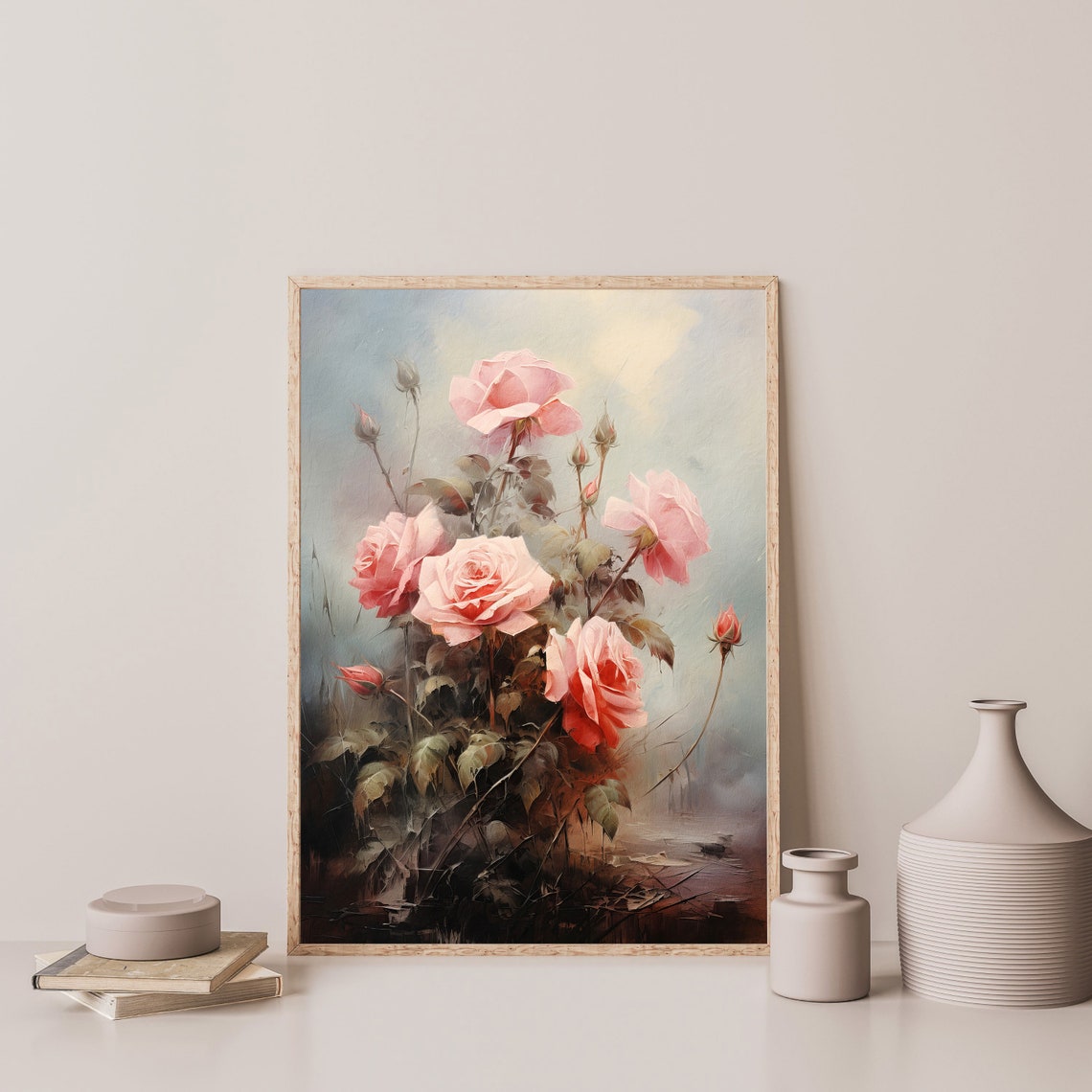 Moody Roses Print Vintage Floral Wall Art Dark Antique Nursery Decor Rustic Oil Painting Bedroom Art Living Room Poster P 693 - Image 3