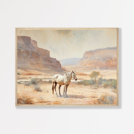 White Horse Pastel Retro Preppy Equestrian Art Print