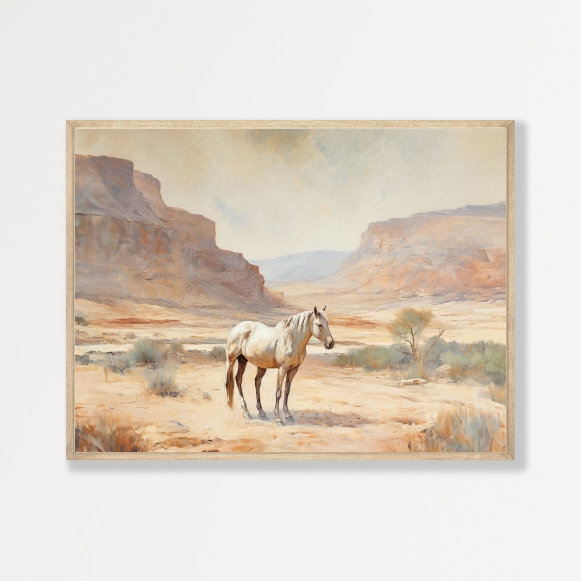 White Horse Pastel Retro Preppy Equestrian Art Print