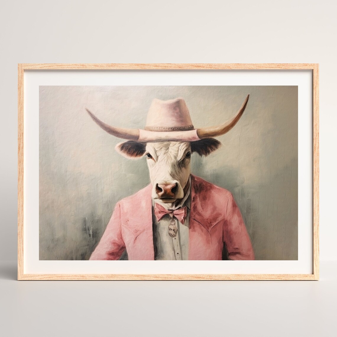 Retro Bull Painting Western Pastel Pink Art Print - Image 2