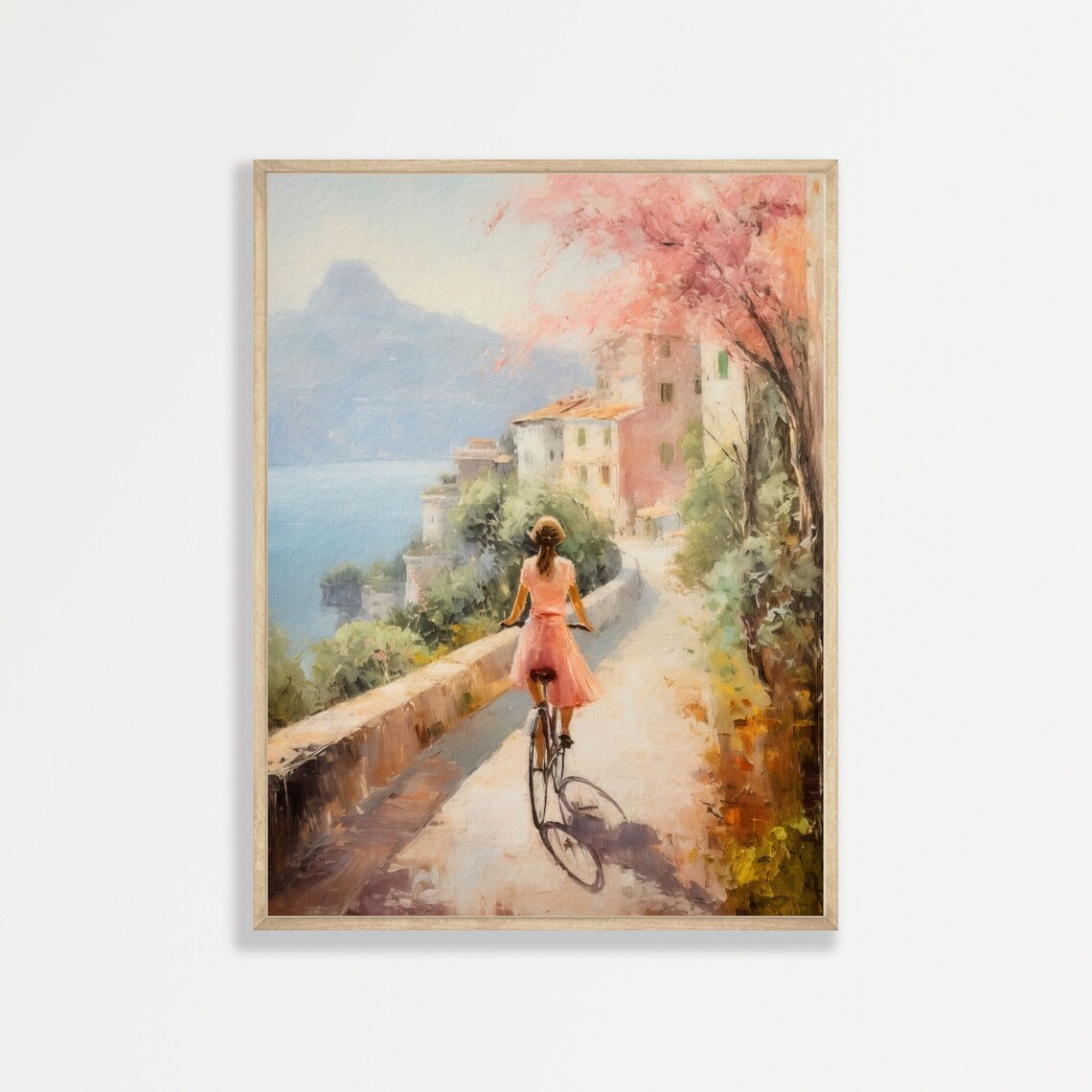 Amalfi Coast Bicycle Ride Retro Pastel Poster