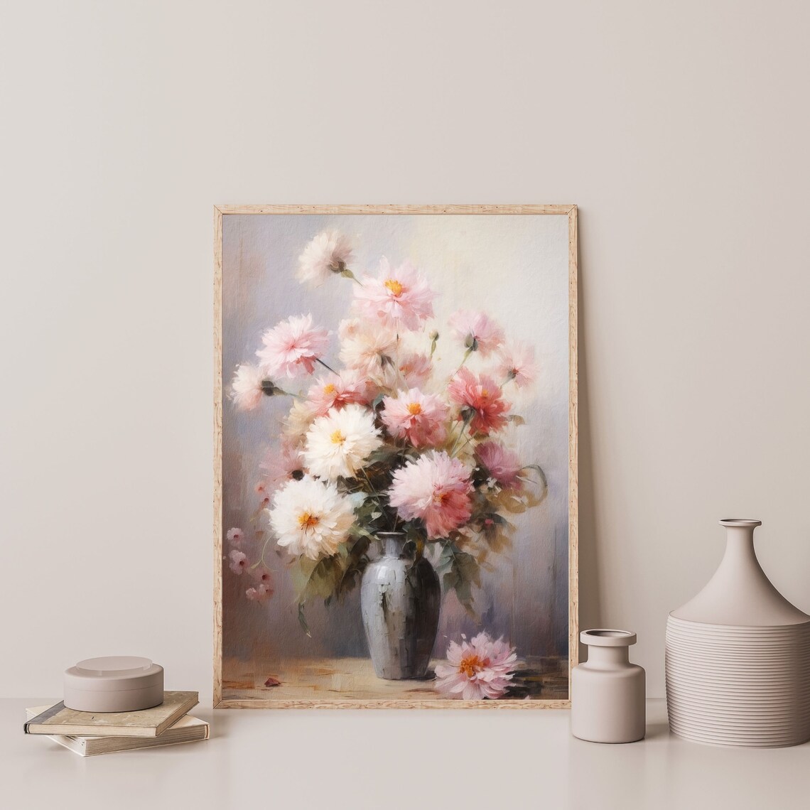 Retro Floral Still Life, Pastel Flower Wall Art Print - Image 3