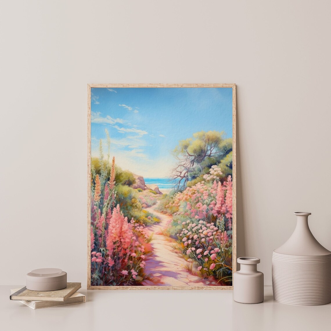 Spring Coastal Path Retro Seascape Poster Print - Image 3