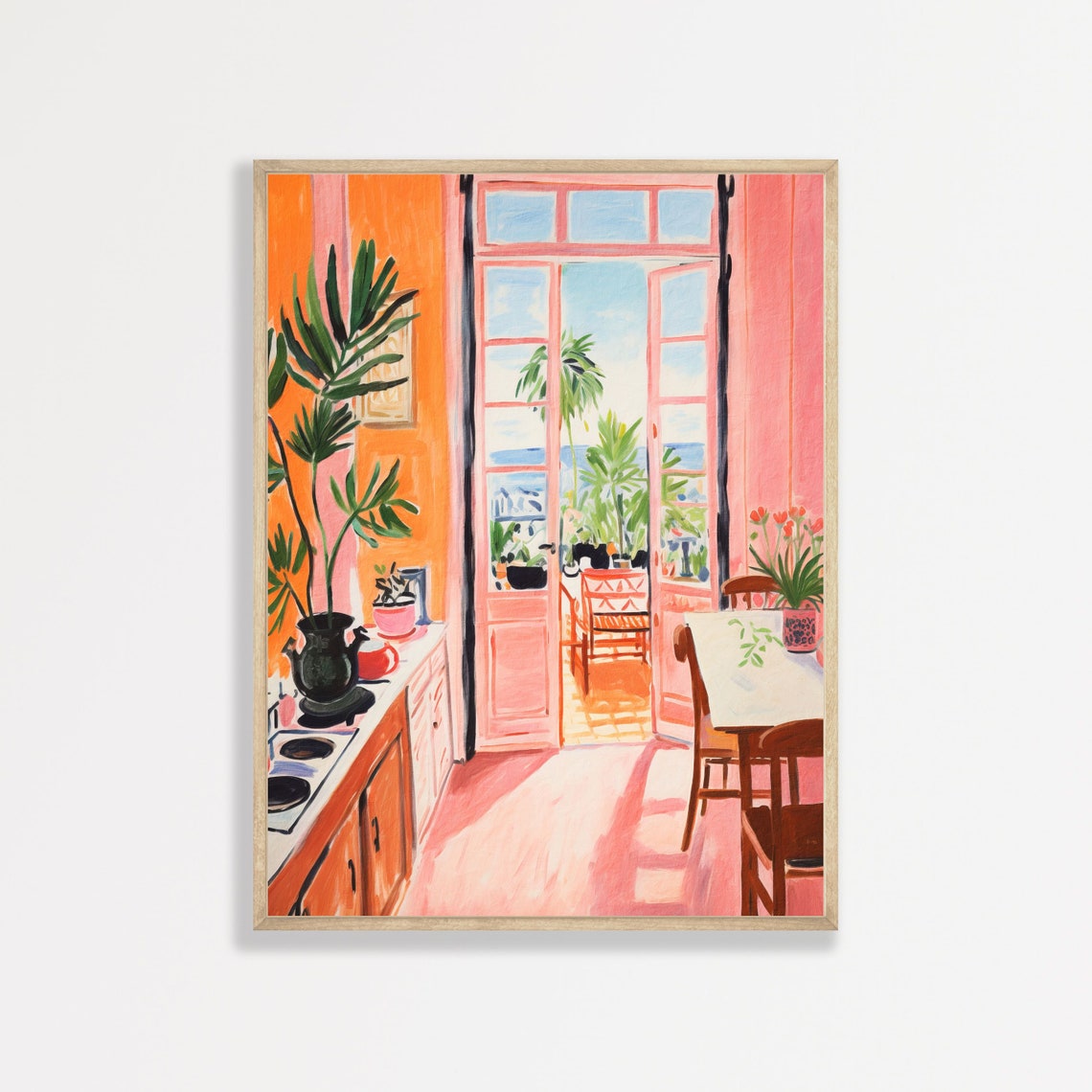 Matisse Style Sunlit Pink Kitchen Terrace Sea View Boho Wall Poster