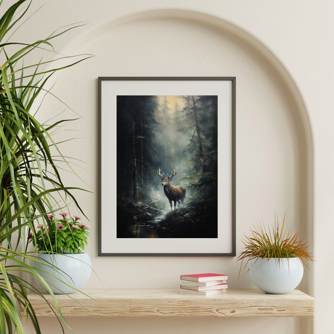 Vintage Deer, Dark Academia Oil-Painting Print - Image 2
