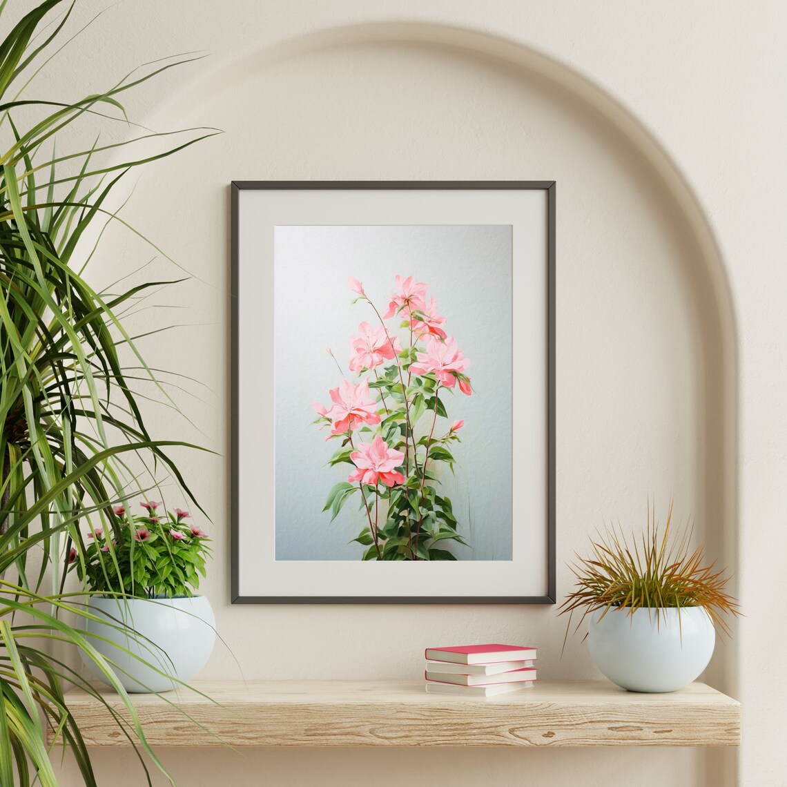 Pale Pink Blossom Stems Soft Watercolor Minimal Floral Art Print - Image 2
