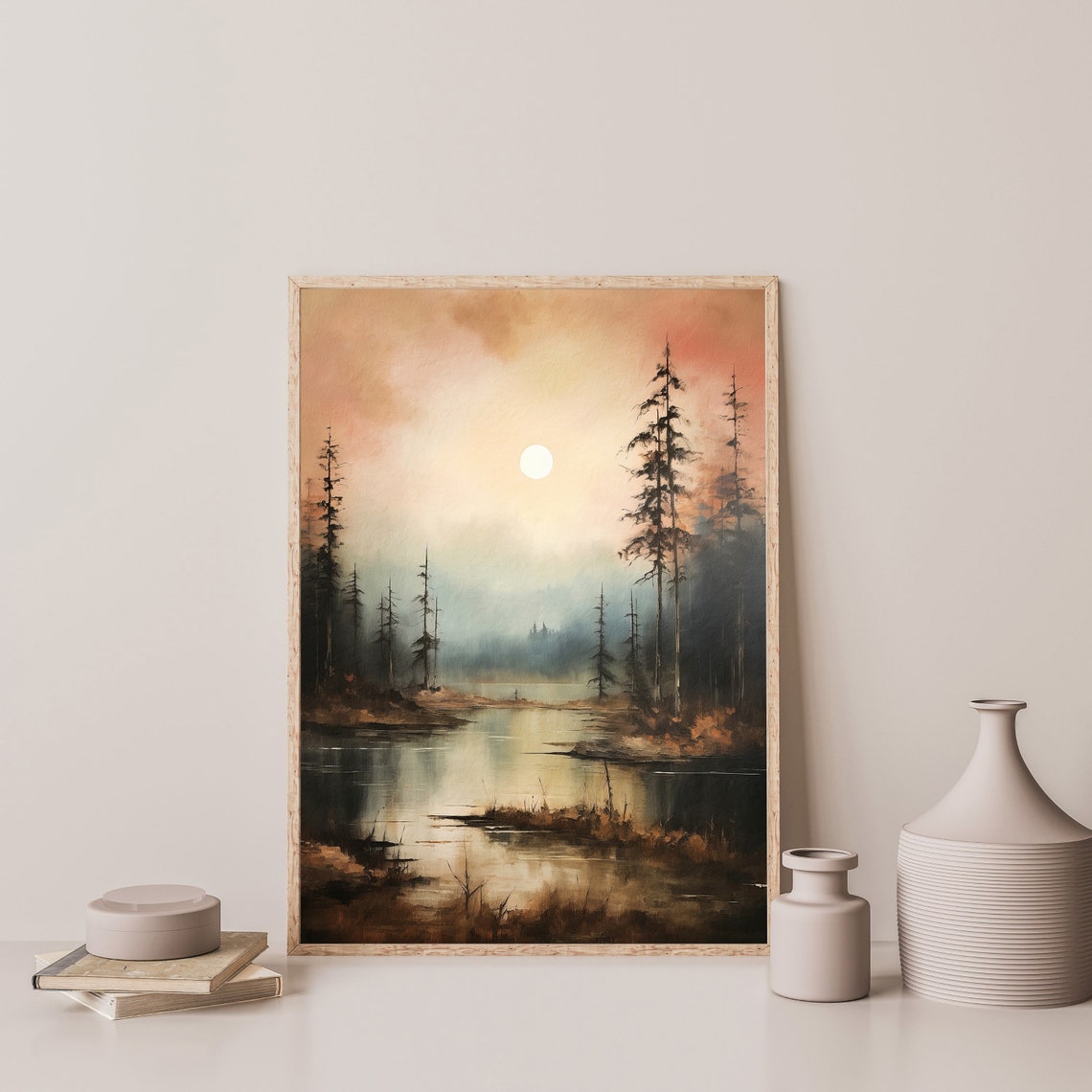 Night Landscape Painting Moody Nature Wall Art Cottagecore Home Decor P 732 - Image 3