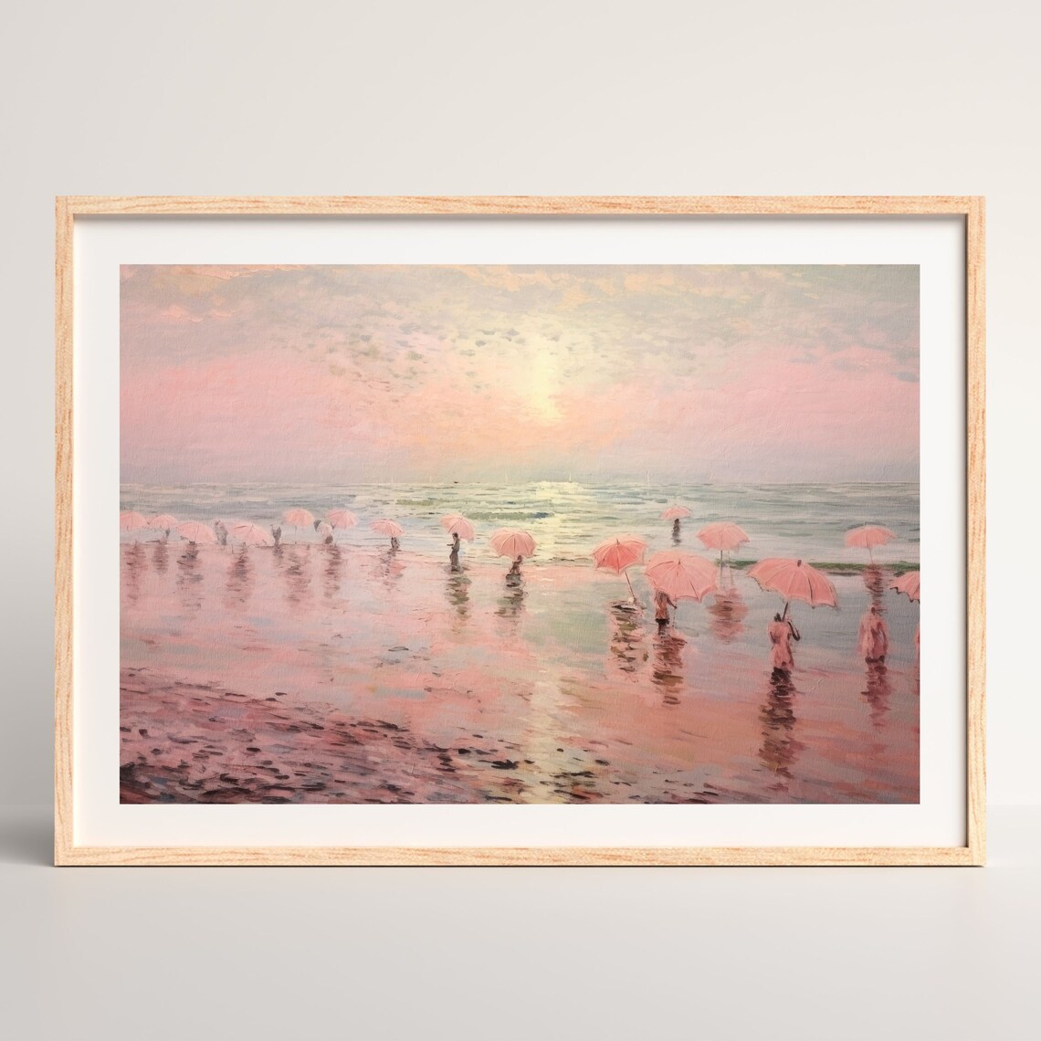 Retro Beach Coastal Seascape Art Print, Pastel Pink - Image 2
