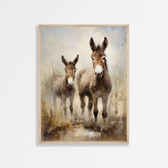 Vintage Donkey Art Print, Rustic Farmhouse Style