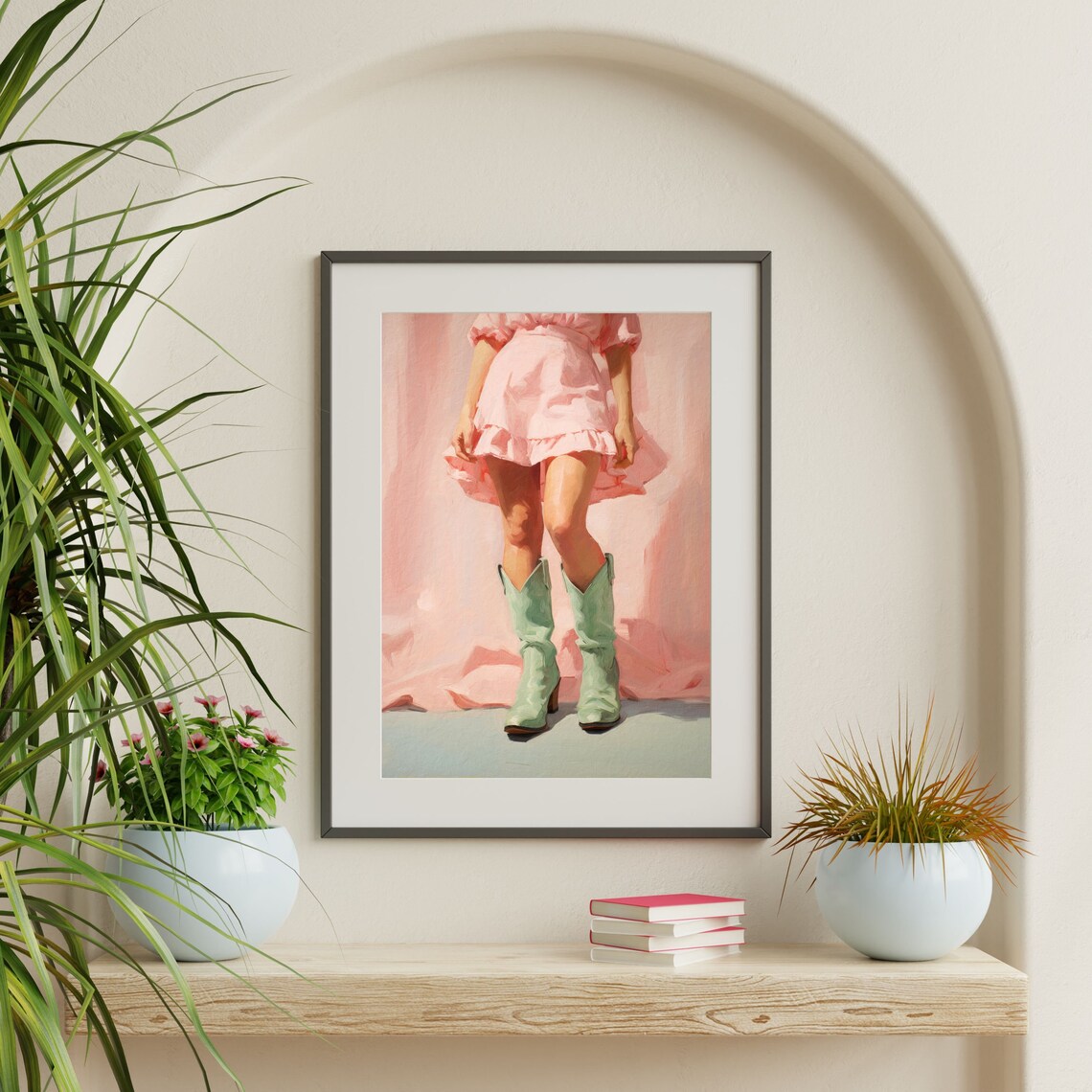 Cowgirl Boots Retro Western Art Print, Sage Green - Image 2