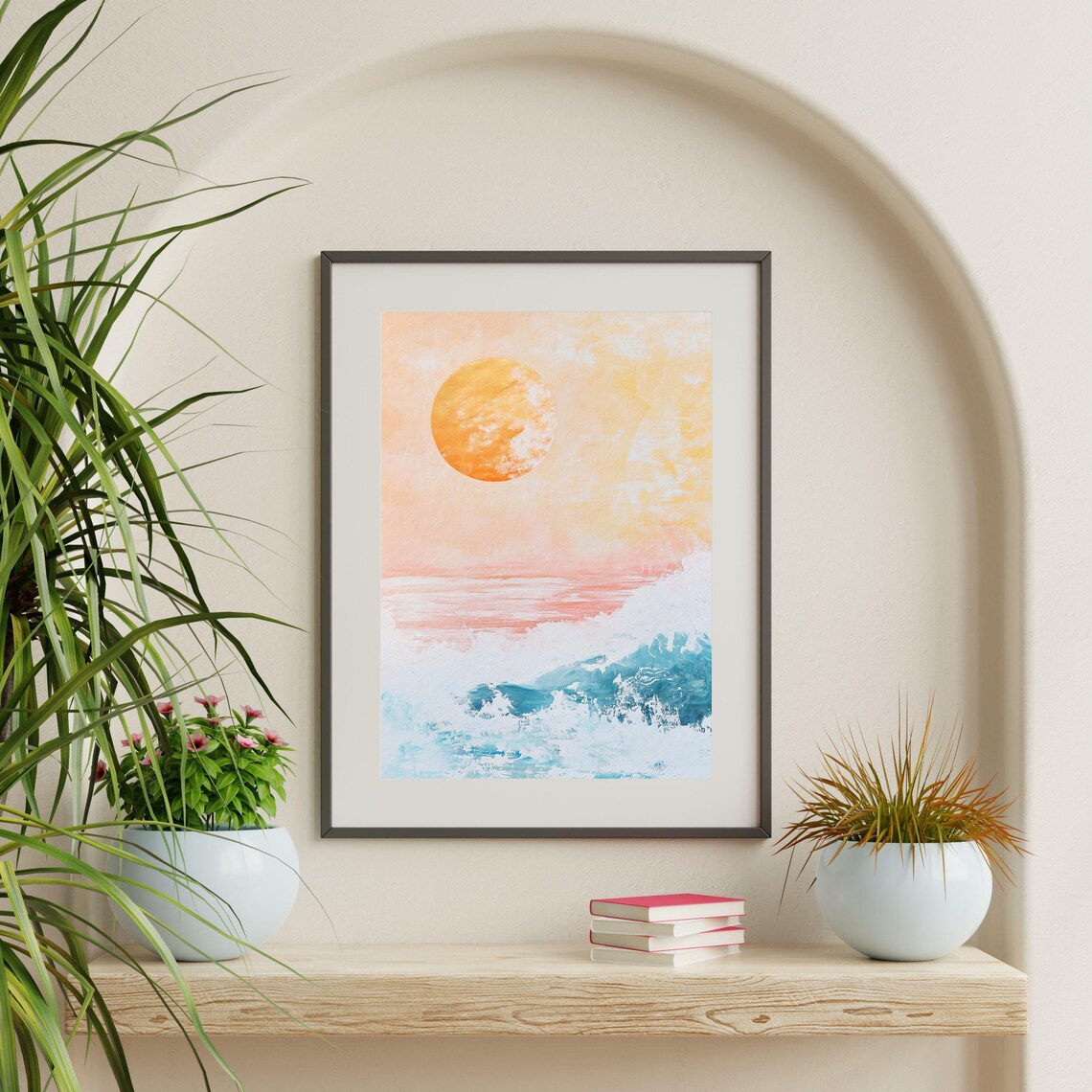 Sun and Waves Retro Abstract Coastal Landscape Art Print - Image 2