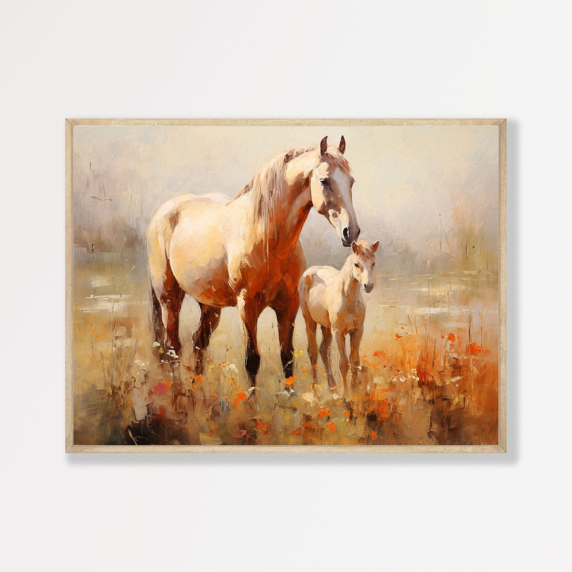 Neutral Horses Print Retro Country Wall Art Vintage Horse Oil Painting Farmhouse Living Room Artwork P 688