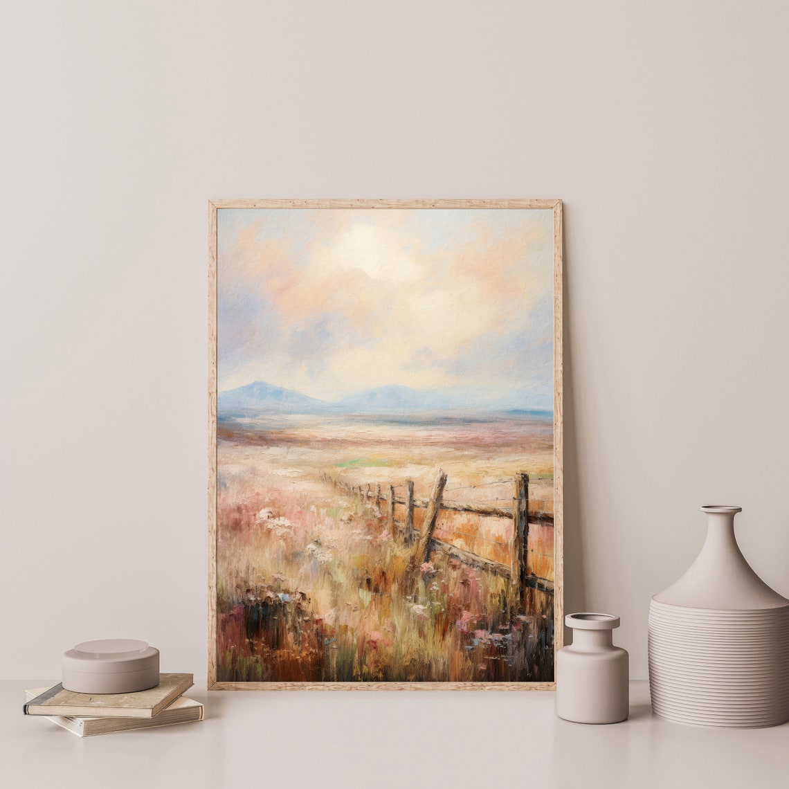 Farm Landscape Print Neutral Countryside Painting Minimalist Retro Antique Wall Art Country Farmhouse Decor P 640 - Image 3