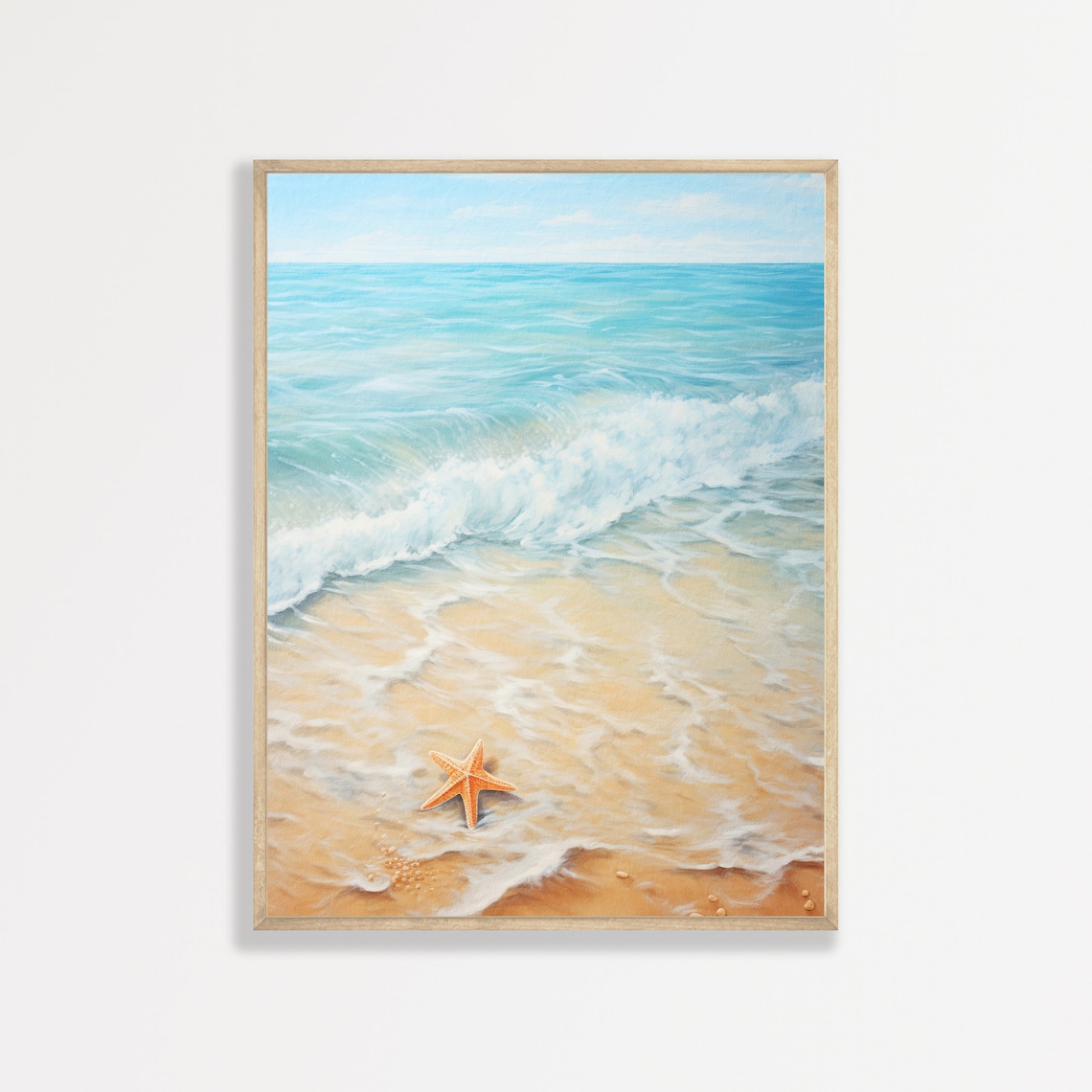 Beach Starfish Painting Retro Coastal Wall Art Minimal Tropical Beachy Decor Vintage Pastel Ocean Print P 620