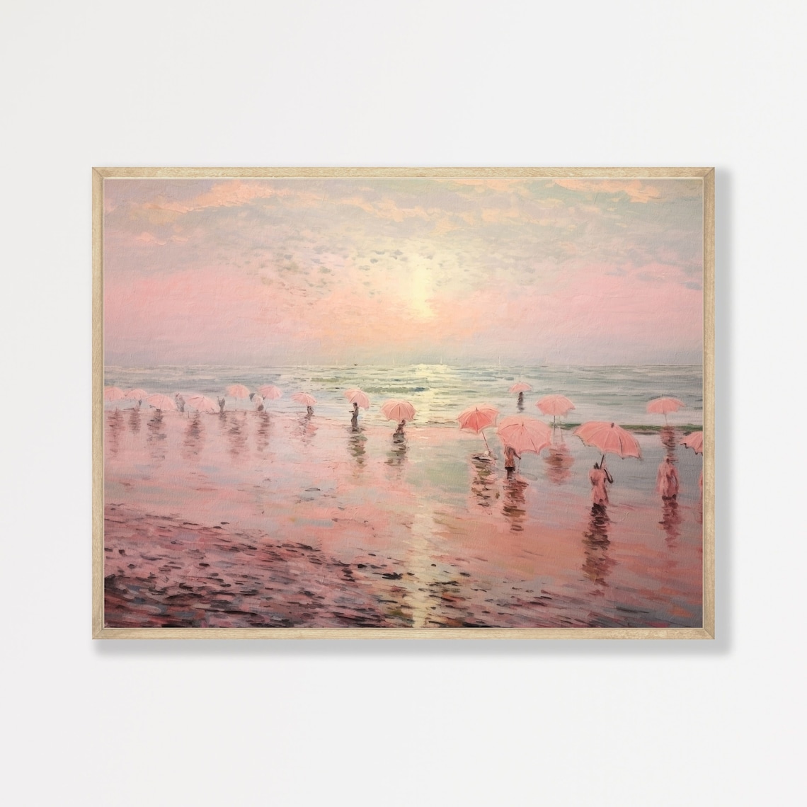 Retro Beach Coastal Seascape Art Print, Pastel Pink