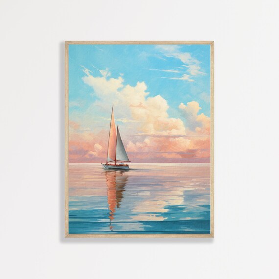 Retro Sailboat Print Vintage Coastal Wall Art Antique Nautical Art Print Ocean Beachy Seascape Wall Decor P 671