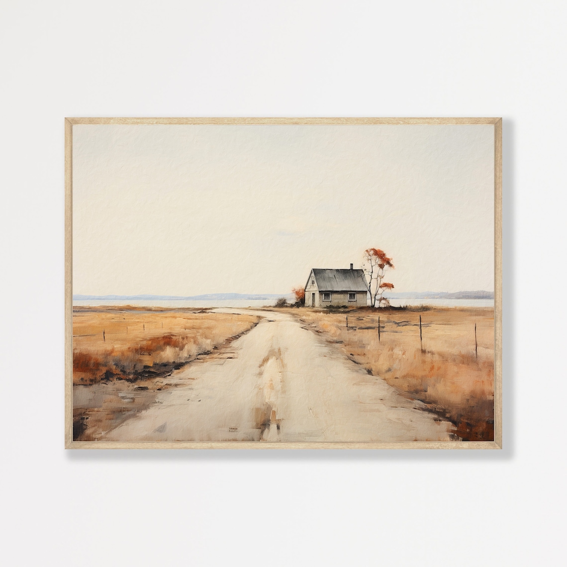 Lonely Farmhouse at the End of a Golden Country Road Vintage Poster