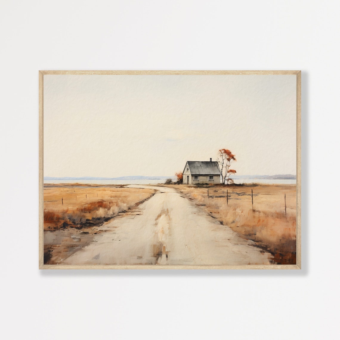 Minimal Countryside Print Vintage Landscape Oil Painting Neutral Tone Farmhouse Wall Decor P 748