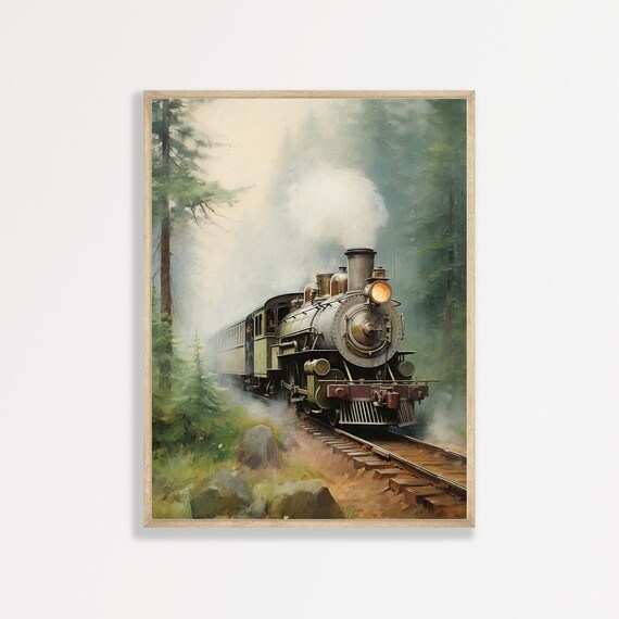 Forest Train Vintage Scenery Art Print for Nursery