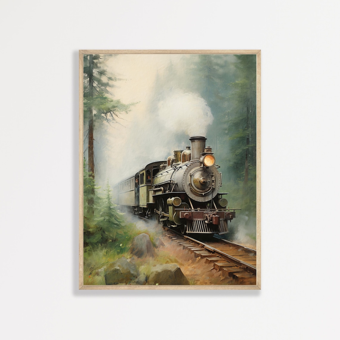 Forest Train Vintage Scenery Art Print for Nursery