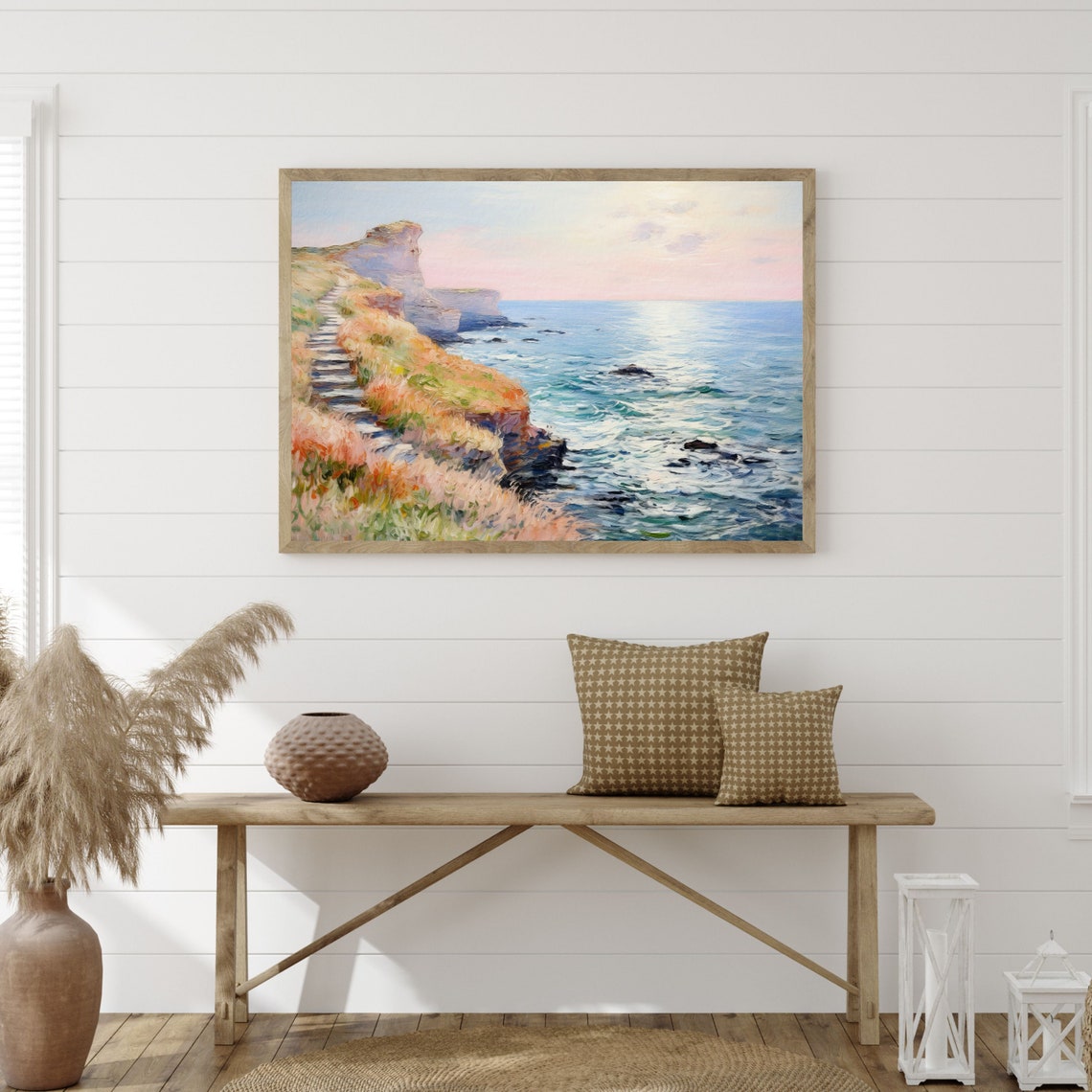 White Cliffs Staircase Sunrise Golden Grass Coastal Landscape Poster - Image 3
