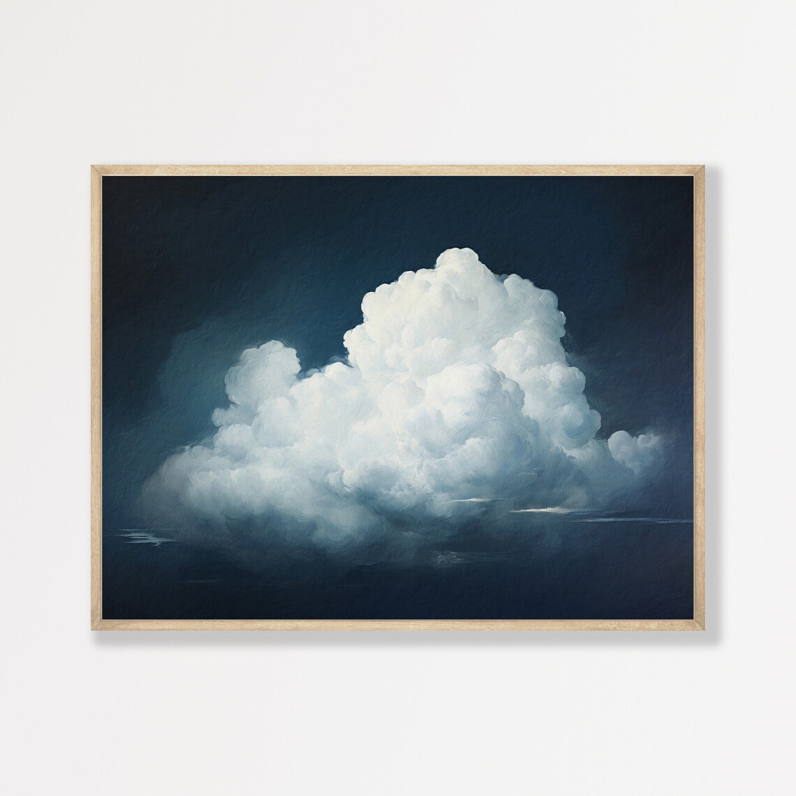 Dark Blue Cloud Print, Vintage Abstract Oil Painting