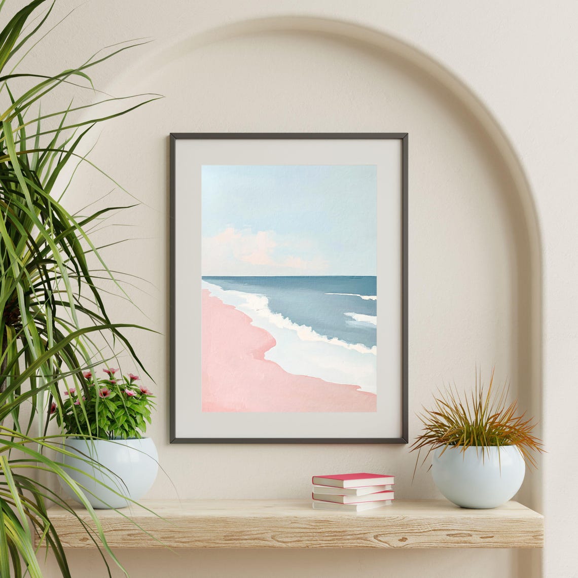 Pink Sand Beach Minimal Pastel Coast Ocean Waves Travel Poster - Image 2
