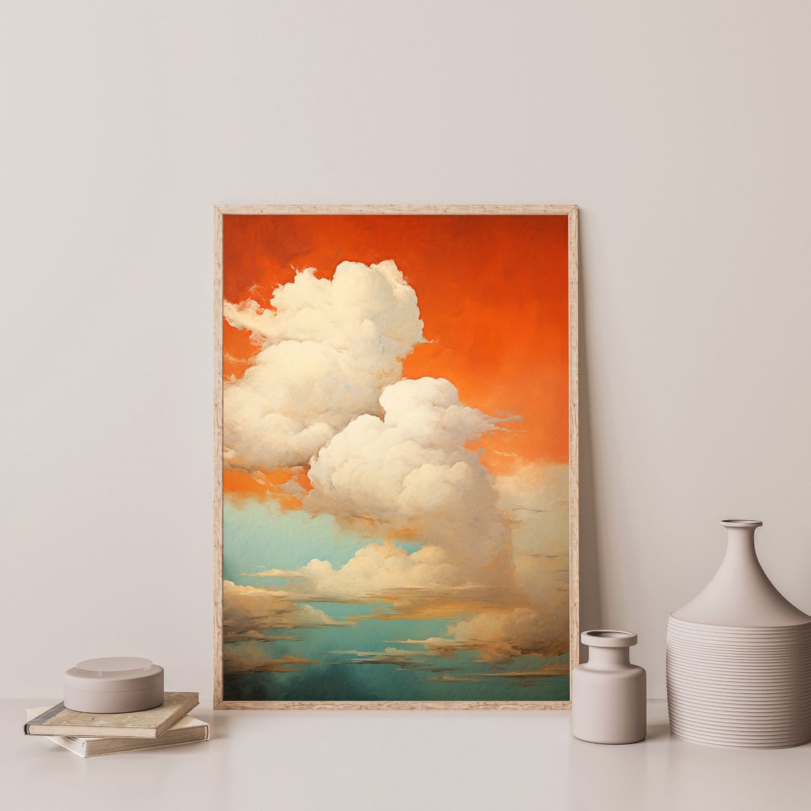 Cloud Art Print Abstract Oil Painting Modern Wall Art Minimalist Home Decor Orange And Teal Artwork P 701 - Image 3