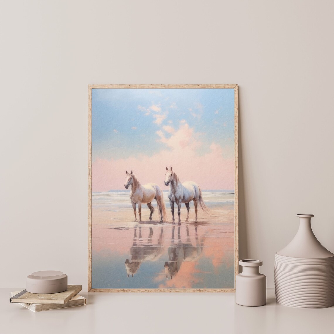 Beach Horses Retro Pastel Equestrian Art Print - Image 3