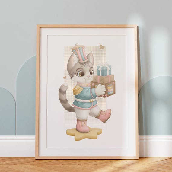 Cat Nutcracker Illustration Gicle Print Christmas Food Gifts Wall Art
