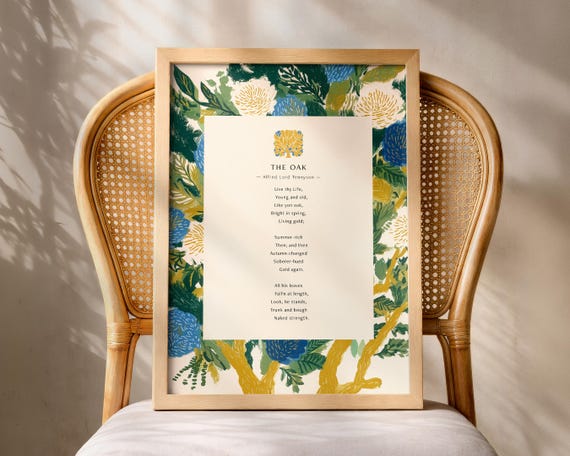 Alfred Lord Tennyson The Oak Poem Print Classic Poetry Wall Art Literary Quote Poster Inspirational Book Lover Gift